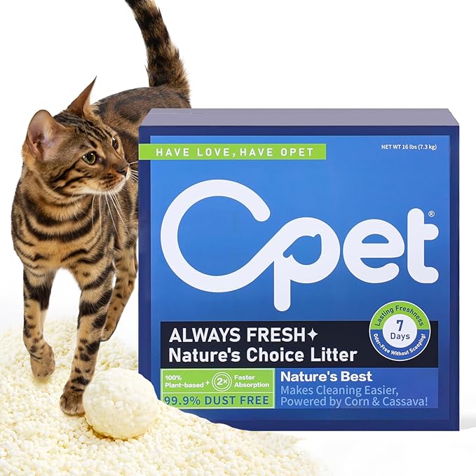 OPET Corn & Cassava Cat Litter, Natural Sustainable Ingredients, Quick Clumping Tapioca Cat Litter, Flushable, Superior Odor Control, 99.9% Dust Free Kitty Litter