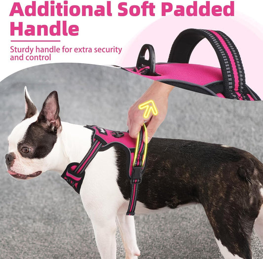 PUPTECK No Pull Dog Harness Medium Sized, Adjustable Reflective Dog Harness with Handle Easy Control, Comfortable Soft Padded Pet Vest Harness for Medium Dogs, Fuschia M