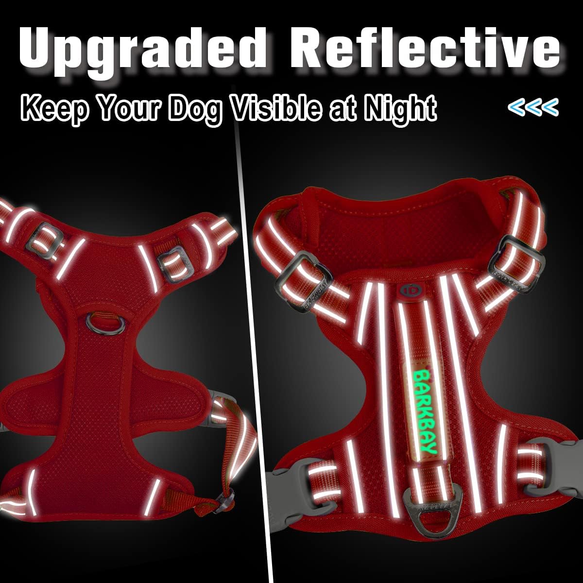 BARKBAY Dog Harness No Pull with ID Tag Pocket - Heavy Duty, Reflective, Easy Control for Large Dogs(Red,M)