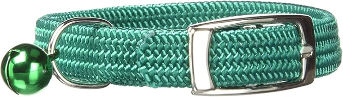 Kool Kat Elastic Cat Safety Collar with Bell, Green, 8"