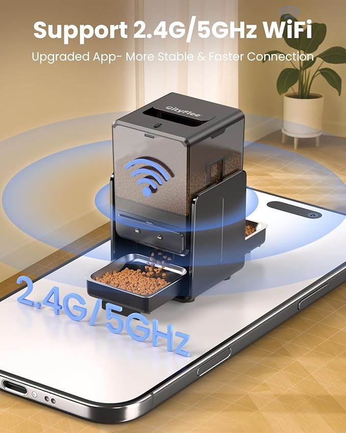 Automatic Cat Feeder with 5G WiFi for 2 Cats, Adjustable Height for Small Pets, Dual Bowls, 20 Cups/5L Dry Food Auto Pet Dispenser, Voice Record, Timed Cat Feeder with APP Control