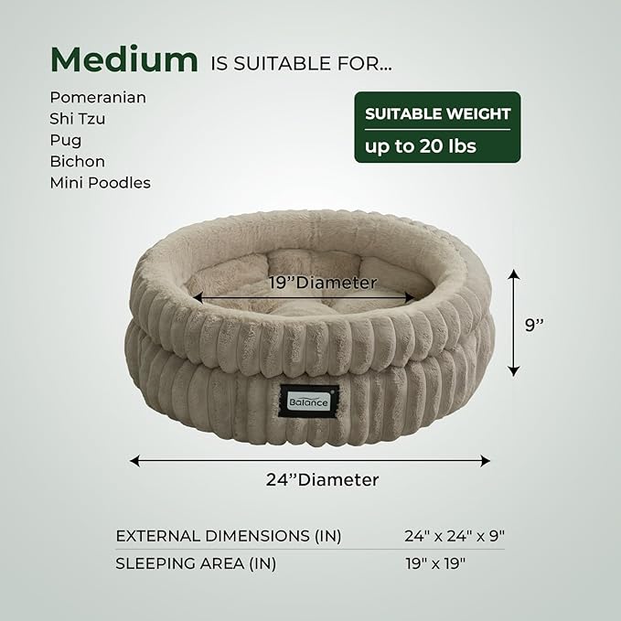 BALANCE Cat Bed Kitten Bed, Washable Round Cat Beds for Indoor Cats,Super Soft Plush Faux Fur Pet Bed for Puppy and Kitten with Anti-Slip Bottom