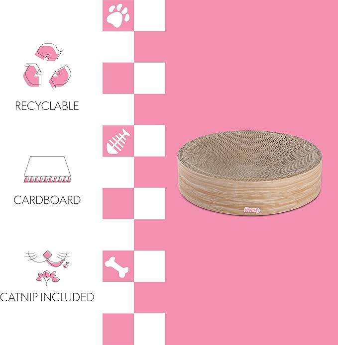 CSR1010J Nelson 20.13" Modern Cardboard Round Bowl Cat Scratcher with Catnip, Oak Wood