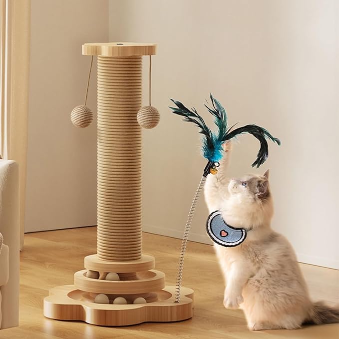 Cat Scratching Post 20'' Tall Cat Scratching Post for Indoor Cats Adults with Hanging Ball and Interactive Wooden Ball Sisal Rope Cats Scratch Post
