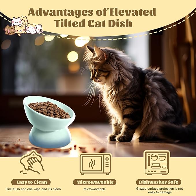 4Pcs Ceramic Raised Cat Bowl Elevated Cat Bowls Tilted Cat Food Dishes Pet Bowl Stand Feeder Cute Cats Bowl for Kittens Puppies Small Dog Whisker Fatigue Protect Kitten Spine(Gradient Color)