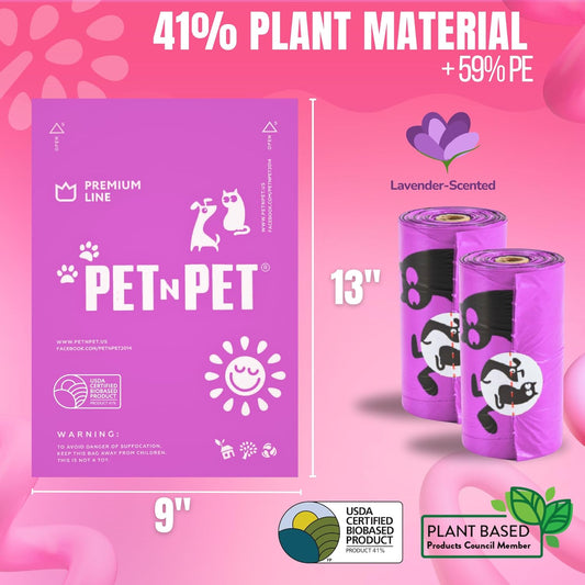 Pet N Pet Poop Bags for Dogs, 960 Counts Lavender Scented Dog Poop Bags Rolls, USDA Certified 38% Plant Based & 62% PE Dogs Waste Bag, Doggie Poo Bag