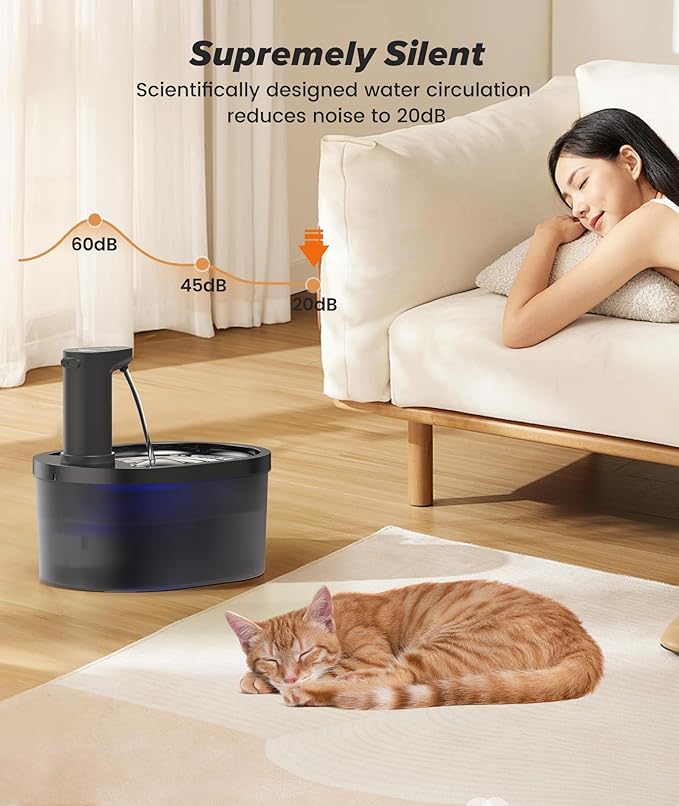 Wireless Cat Water Fountain Cordless, Automatic Pet Water Fountain 5000mAh Battery, 101oz/3L Large Cat Fountains for Drinking Ultra Silent Rechargeable Water Fountains for Cats and Dogs