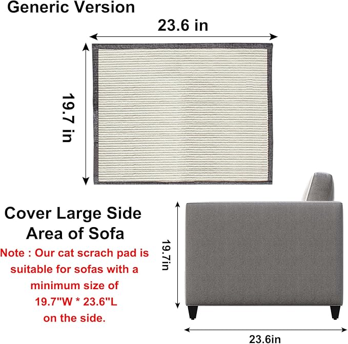Cat Scratch Couch Protector with Natural Sisal for Protecting Couch Sofa Chair Furniture19.7’’W*23.6’’W(Light Grey/Left Hand)