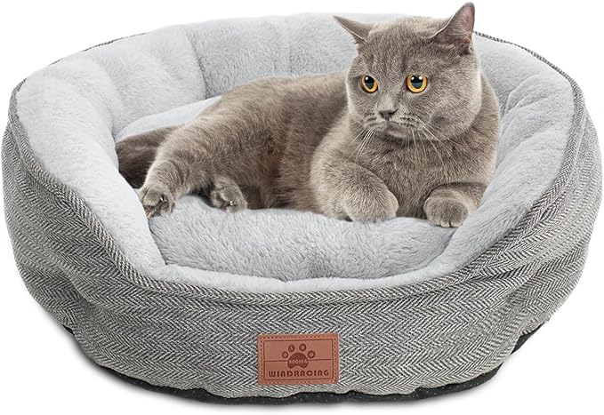 Cat Beds for Indoor Cats, Dog Bed for Small Dogs Breeds, Soft Kennel Bed, Comfy Durable Pet Sleeping Bed, Washable Roun Cat Bed & Non-Slip Bottom, Size 21" L x 18" W x 7" Th
