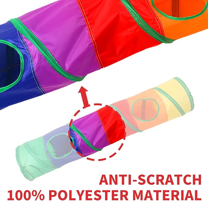 ‌Coolcandy Cat Tunnel & Interactive Cat Toy Indoor, Long Straight Through Tunnel Toys for Indoor Cats, Collapsible Interactive Peekaboo Cave with Play Ball, for Multi-Way Play & Small Animals