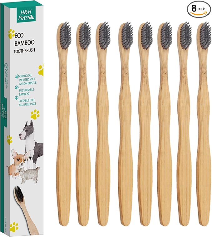 H&H Pets Bamboo Toothbrush Set for Dogs and Cats - Ultra Soft Bristles & Biodegradable Wooden Toothbrush, Puppy Supplies, Dog Dental Set, Eco-Friendly Pet Supplies (Large; 8-Count Pack)