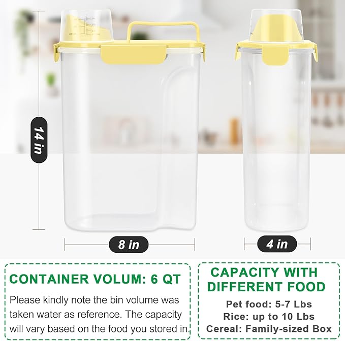 TBMax Dog Cat Food Storage Containers 2 Pack 10 Lbs to 14 Lbs Airtight Pet Food Container Dispenser with Large Spout & Portable Handle, Travel Dog Treat Cat Food Storage Bin Bird Seed Container
