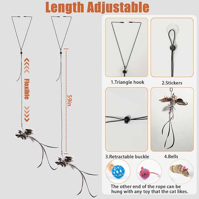 Cat Toys Indoor Hanging Door Retractable Flying Da Bird Cat Toy for Kitten Fun Exercise Interactive String Feather Hunting Chase (Longtail Warbler)