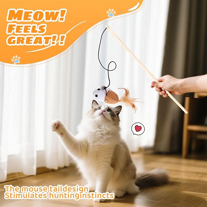 Cat Toy Cat Teaser Toy Stretchy Rope Mouse Shape with Bell Feather Cat Self-Help Relief Toys Bite and Wear Resistant Pet Interactive Toy Suitable for Kittens Adult Cats Multi-cat Households