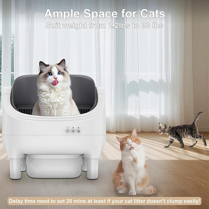 Himix Self Cleaning Litter Box, Large Open-top Automatic Cat Litter Box for Multiple Cats with APP Control, Safety Sensor and Odor Control, Includes 60 Pcs Trash Bags