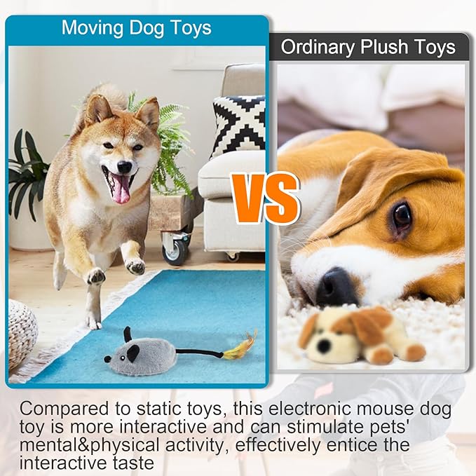 Mity rain Interactive Dog Toys, Fake Mouse Moving Dog Toy with Automatic Sensor, Dog Mouse Toy with Realistic Sound & Extended Tail, Automatic Dog Toy for Cats Dogs Pet, Squeaky Dog Toys