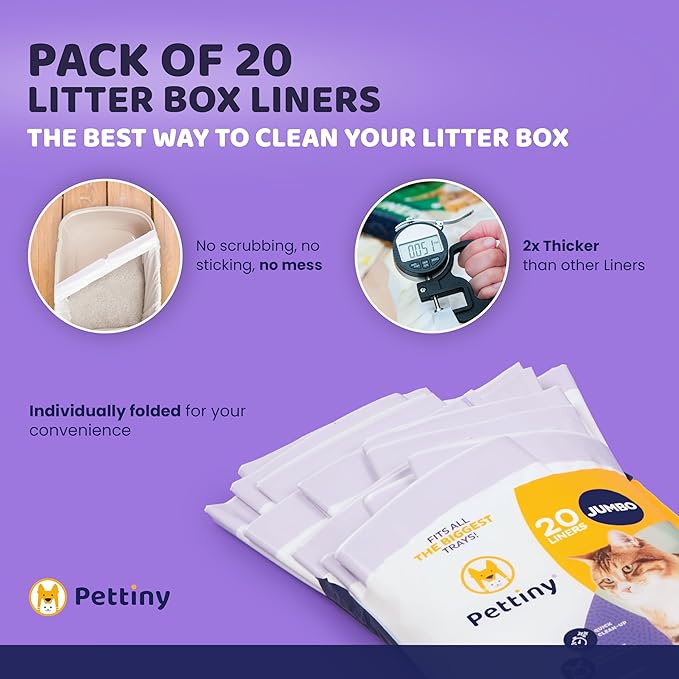 20 Jumbo Litter Box Liners with Drawstrings - Scratch Resistant Cat Litter Bags for the Biggest Litter Pan
