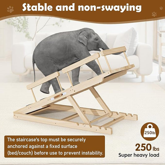 Dog Ramp for Couch, Bed or Car, Wooden 55" Long Pet Stairs for Small & Large Old Dogs & Cats, Hold up to 250lb, 6 Adjustable Height from 19.68" to 27.55" Portable Doggie Steps, Excellent Traction