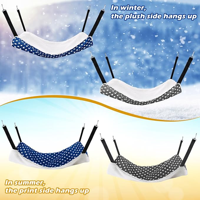 2 Pieces Reversible Cat Hanging Hammock Soft Breathable Pet Cage Hammock with Adjustable Straps and Metal Hooks Double Sided Hanging Bed for Small Dogs Rabbits(Pentagram,M)