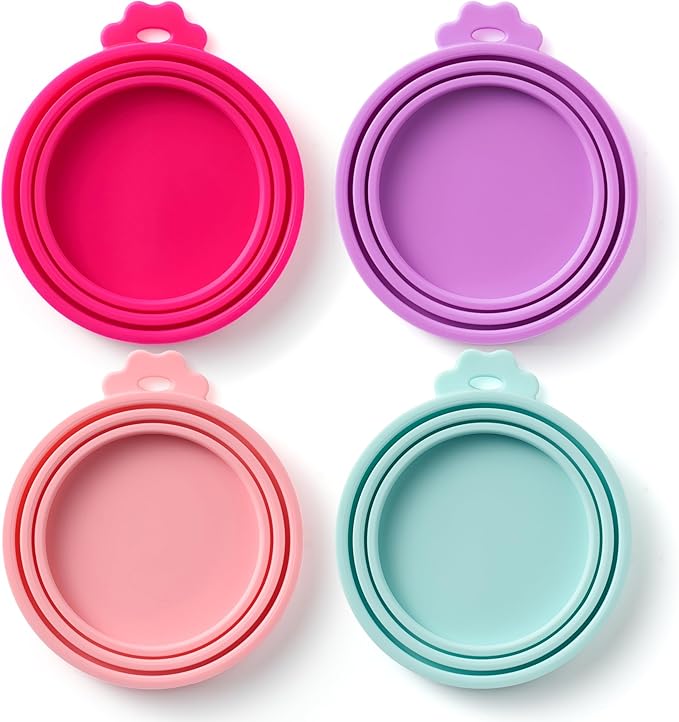 4 Pack Universal Pet Food Can Covers Lids - One fit 3 Standard Size Cans for Cats and Dogs Food Cans - Easy to Clean - Safe Silicone - Blush Breeze