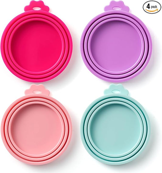 4 Pack Universal Pet Food Can Covers Lids - One fit 3 Standard Size Cans for Cats and Dogs Food Cans - Easy to Clean - Safe Silicone - Blush Breeze