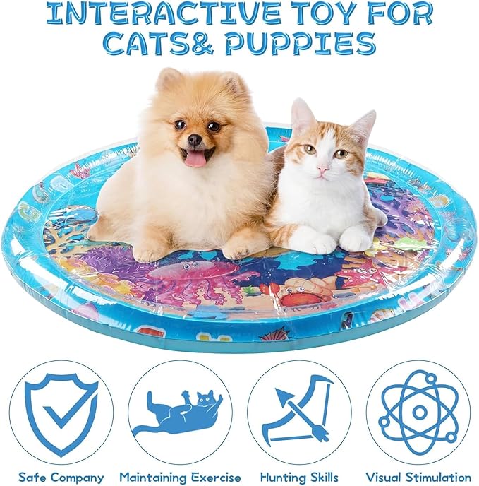 Pet Water Bed, 2025 New 40in Large Dog Water Bed, Thickened Cat Water Mat with Fish, Water Sensory Play Mat for Cats, Durable & Easy-Clean Playmat, Suitable for Indoor Pets