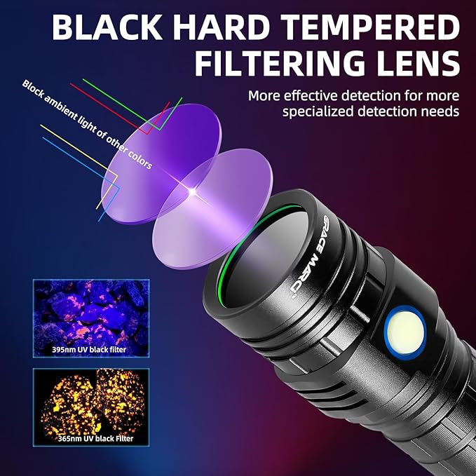 Rechargeable 365nm Black Light Flashlight, 50W Powerful Small UV Flashlight, Bed Bug UV Light, Pet Urine Detector for Dog/Cat Urine, Dry Stains, Bed Bug, Scorpion, Dry Pet Stains