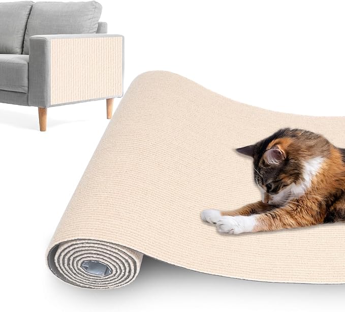 Cat Scratching Mat,Cat Scratch Furniture Protector, Trimmable Self-Adhesive Couch Protector,Carpet Replacement for Tree Shelves, Sofa and Scratching Post (78.7"x15.8",Beige)