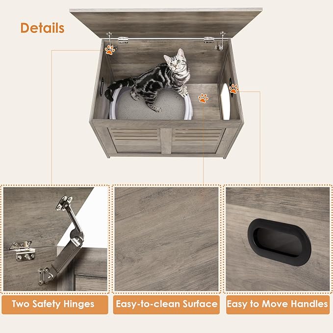 DINZI LVJ Litter Box Enclosure, Flip Top Litter Box Furniture, Hidden Cat Washroom, Wooden Cat House, End Table, 31.5" L x 19.7" W x 19.7" H, Good Ventilation, Easy to Assemble, Gray Wash