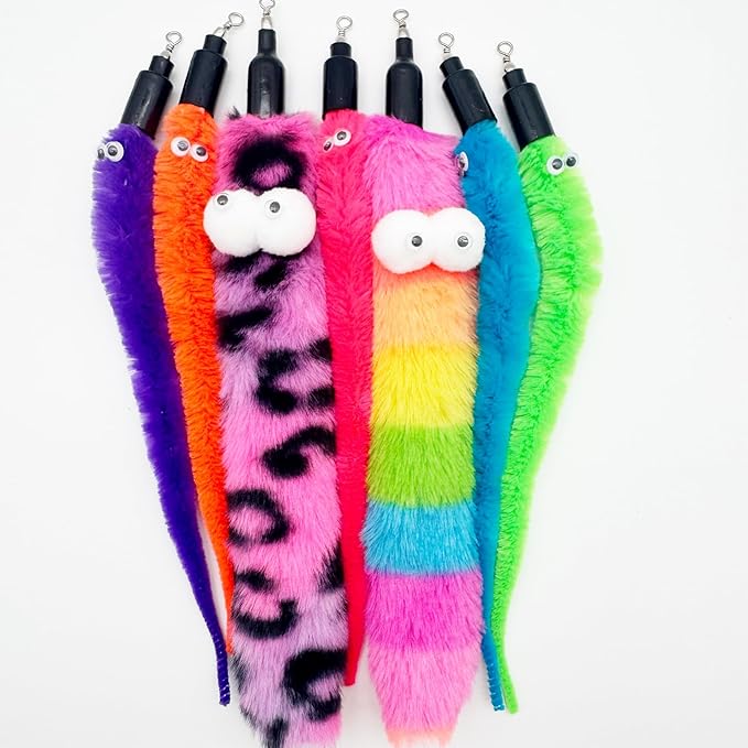 Cat Wand Replacement Feather Worm, 12 Pieces Cat Wand Attachments Assorted Worms Feathers Refill Toy for Indoor Cats