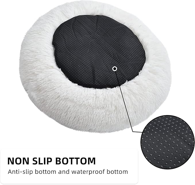 Creamy Faux Fur Cat & Dog Beds - Washable, Anti-Anxiety, Round Plush, 20/24 inches, Thick Bottom