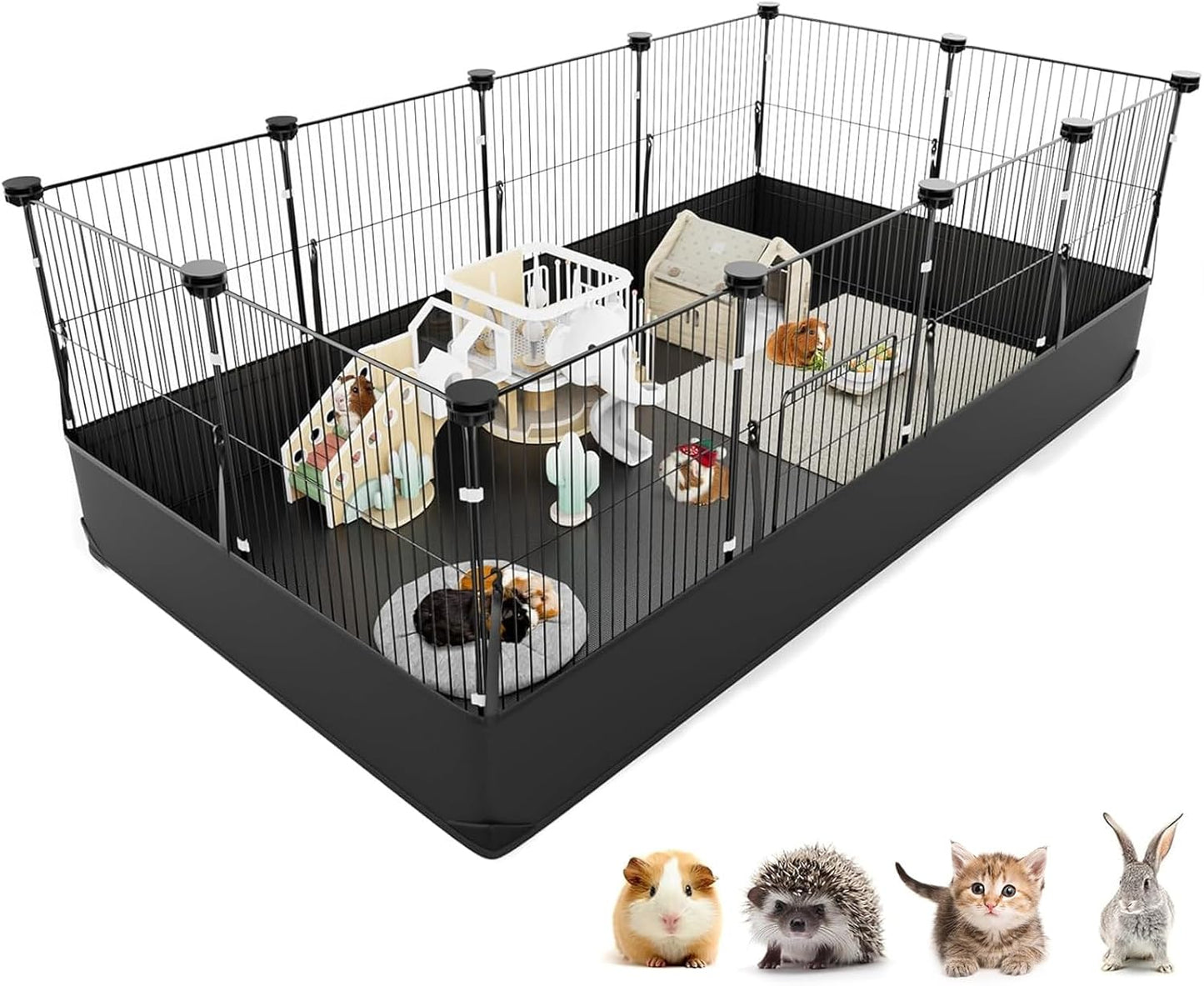 Tresbro Guinea Pig Cage with Waterproof PVC Bottom Liner & One-Hand Release Hook, Triple Fixing C&C Cage for Guinea Pigs, Bunny, Rabbit, Hedgehog, Small Animal Indoor Playpen 48''L x 24''W x 16''H
