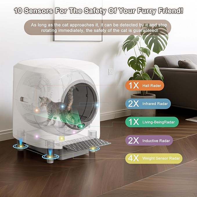 Self Cleaning Litter Box, Automatic Litter Box, Odor Control, 90L Large Capacity with APP Control and Safety Sensor, Ellenpent, for Multiple Cats, Large Cat, with 3 Rolls Trash Bags
