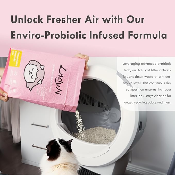 Lady N Cat Attract Tofu Litter – Natural Attractant Formula for Litter Box Training, Calming Pheromone for Multi-Cat Homes, Granular Mini-Pellet Shape for Self-Cleaning Box, 9lb