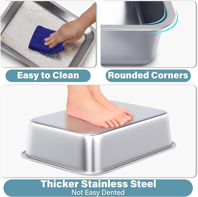 Small Stainless Steel Litter Box 2 Pack,15.7"x11.8"x4" Small Litter Box for Kittens, Easy Clean Non Stick Easy Entry No Smell Metal Litterbox for Kitty/Rabbits