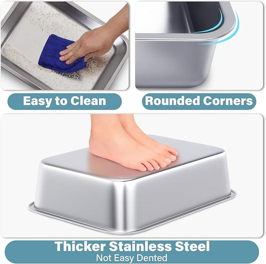 Small Stainless Steel Litter Box,15.7"x11.8"x4" Kitten Litter Box, Easy Clean Non Stick Easy Entry No Smell Metal Litterbox for Kittens/Kitty/Rabbits