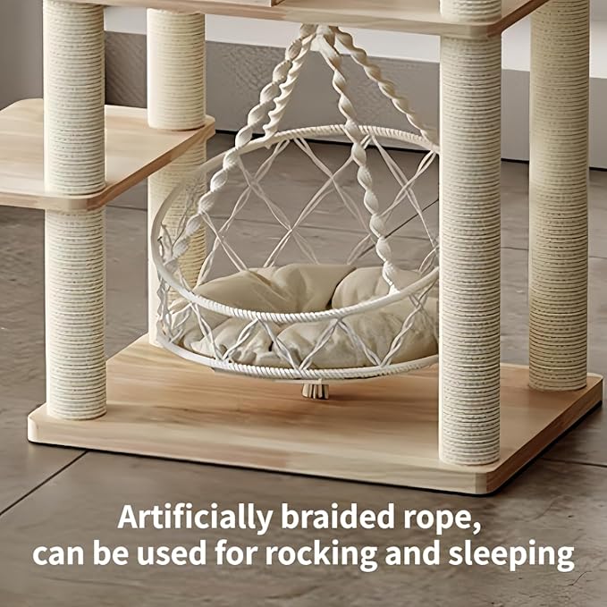 Cat Hammock, Handwoven Hanging Boho Cat Bed for Indoor Outdoor Home Decor for Playing Sleeping Climbing and Lounging with Cushion, Suitable for Cats or Small Dogs Up to 8.8 Lbs