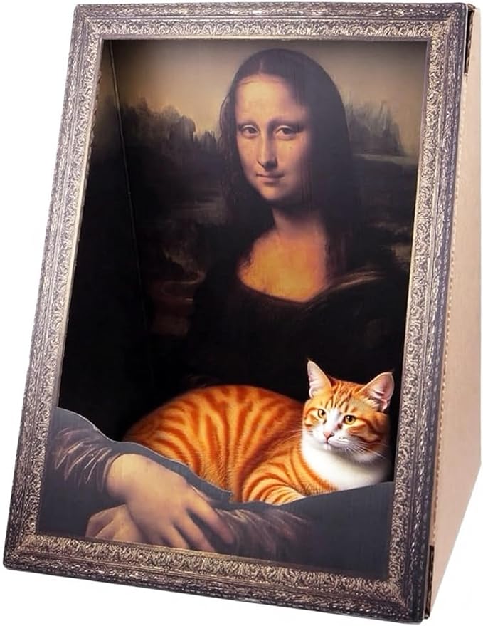 Mona Lisa Cat Bed Painting Cat Scratcher Artistic Cat Scratching Board House 4D Art Armrest Design No-Tools Assembly for Cats/Rabbits