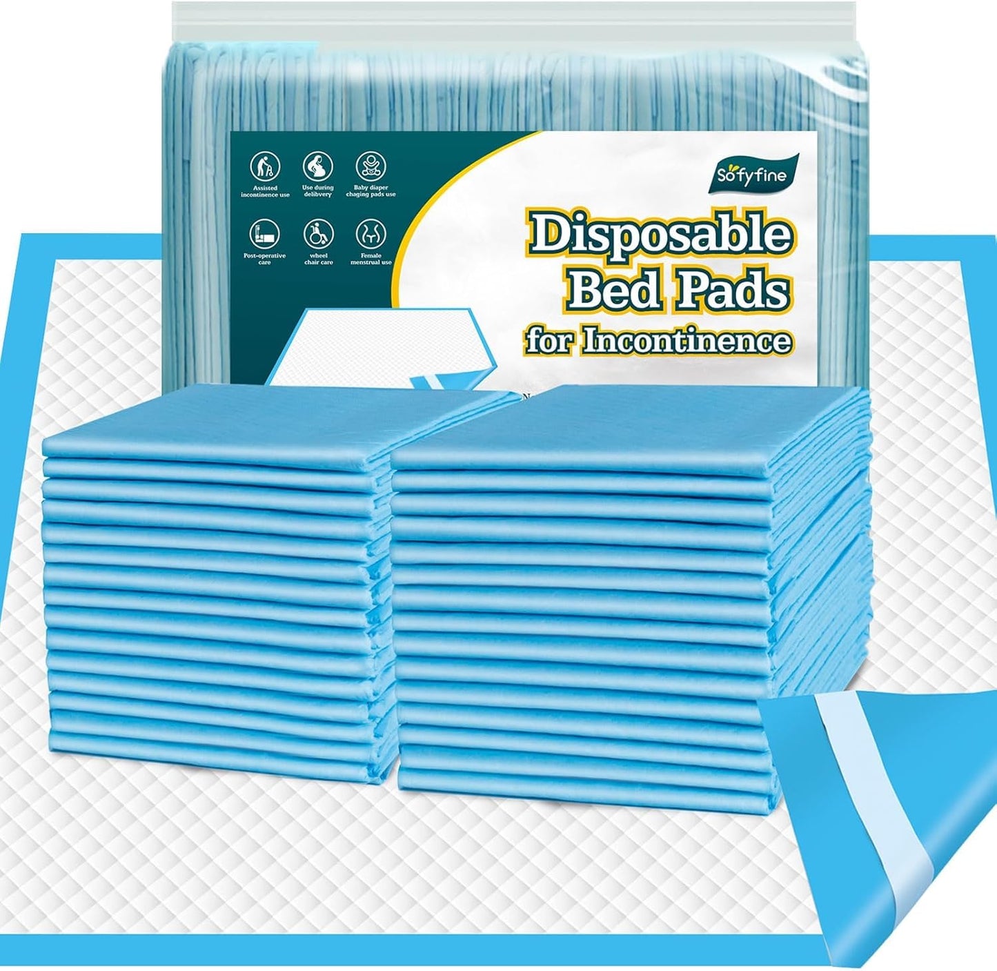 50 Count Bed Pads with Adhesive Strip 30"x36" Thicken Elderly Adults Incontinence Underpads Disposable, Heavy Duty Absorbent Chucks Waterproof, XL Extra Large Puppy Pee Training Pad