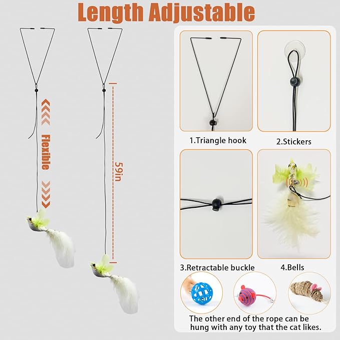 Cat Toys Indoor Hanging Door Retractable Flying Da Bird Cat Toy for Kitten Fun Exercise Interactive String Feather Cat Toys for Hunting Chase (Yellow Silk Finch)