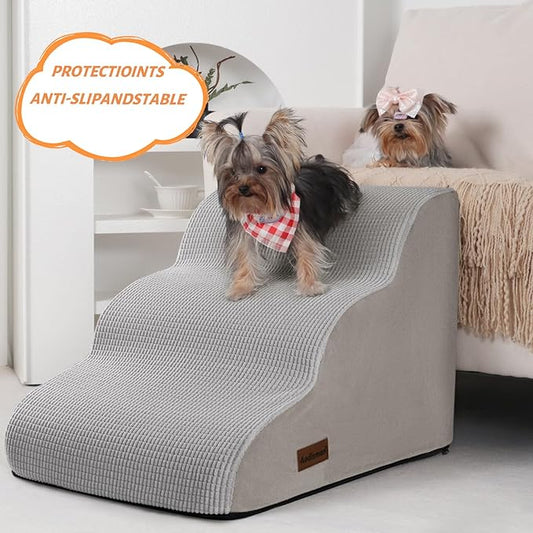 3-Step Dog Ramp and Stairs for Sofa and Chair - Non-Slip Sturdy Pet Steps for Small Dogs and Cats,15.7" H,Light Grey