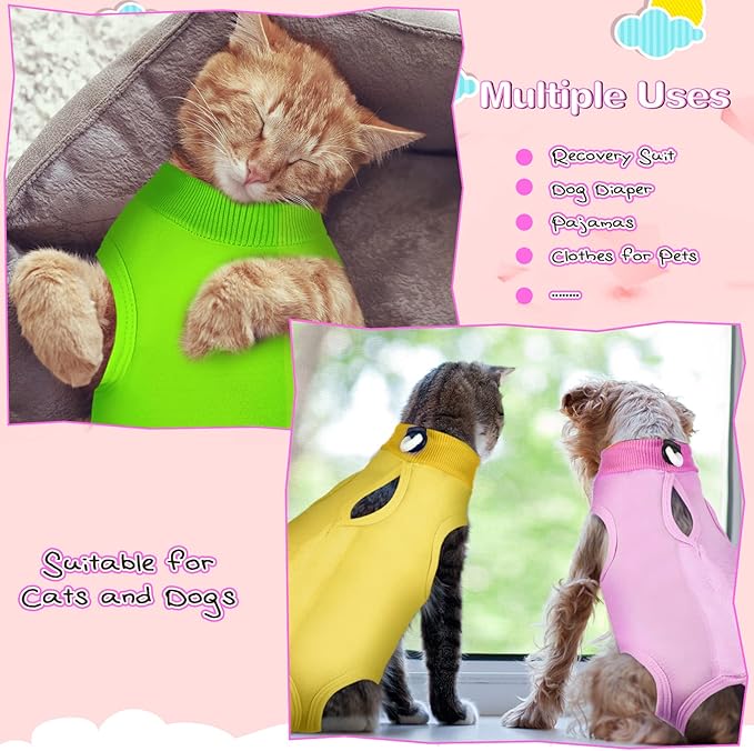 Nuanchu 3 Pieces Cat Recovery Suit Kitten Recovery Suit E-Collar Alternative for Cats and Dogs Abdominal Skin Anti Licking Pajama Clothes Sets(Simple Pattern,Small)