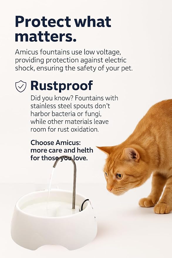 Aqua MINI Portable Pet Water Fountain - Automatic Drinking Bowl for Cats and Dogs - Stainless Steel Faucet - Replaceable Filters - Easy Cleaning - Ideal for Multiple Pets - 1.2L/42 fl oz - White