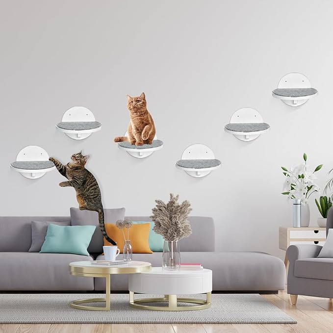 Y&ME 6-Pack Cat Climbing Shelves with Scratching Pad, Wall-Mounted Cat Furniture for Sleep, Climb, Play