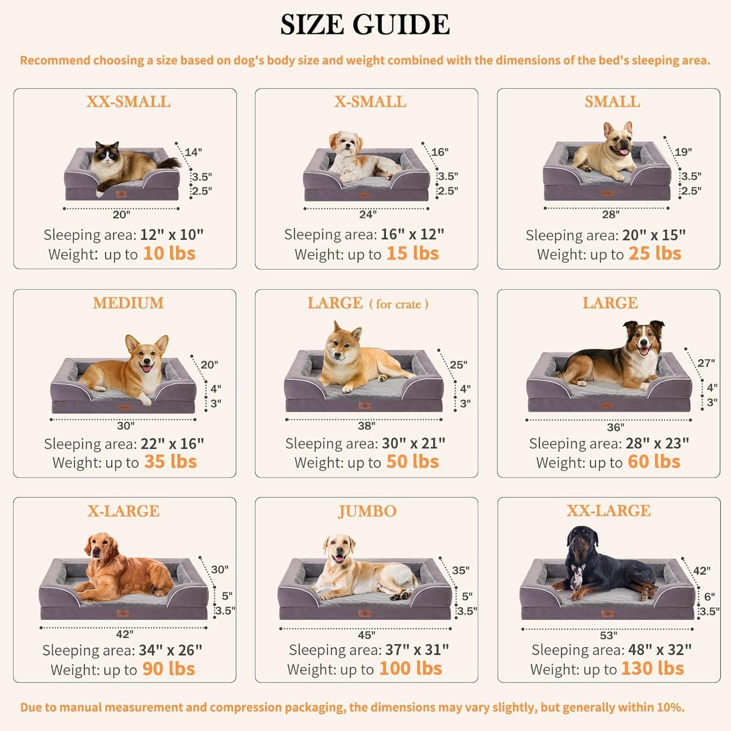 Comfort Expression Medium Dog Beds Waterproof Orthopedic Foam Dog Sofa Beds for Medium Large Dogs Comfy Pet Bed with Washable Removable Cover & Non-Slip Bottom(Medium,Purple)