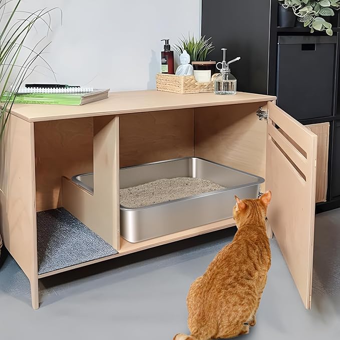 Stainless Steel Litter Box,Small to Medium Litter Box for Kitten 17.7" x 13.7" x 4",Easy Clean Non Stick Easy Entry No Smell Metal Litterbox for Kitty Senior Cat/Rabbits
