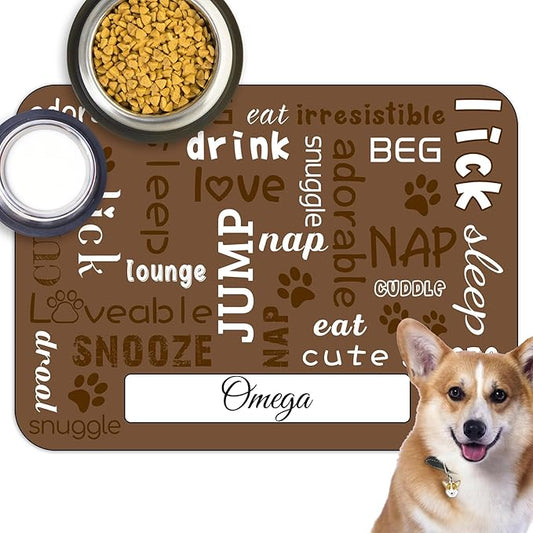 Personalized Dog Cat Feeding Mat Custom Pet Food Mat Waterproof Non-Slip Customized Puppy Name Photo Placemat Dish Rug Floor Protector Gifts for Pets Lover Pattern 3