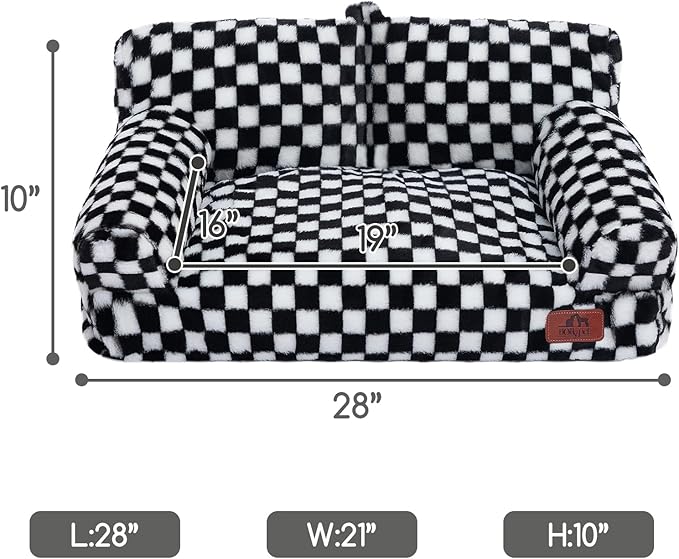 Hollypet Fluffy Plush Dog Cat Pet Couch Soft Calming Sofa Bed for Medium Small Cats and Dogs, Black and White