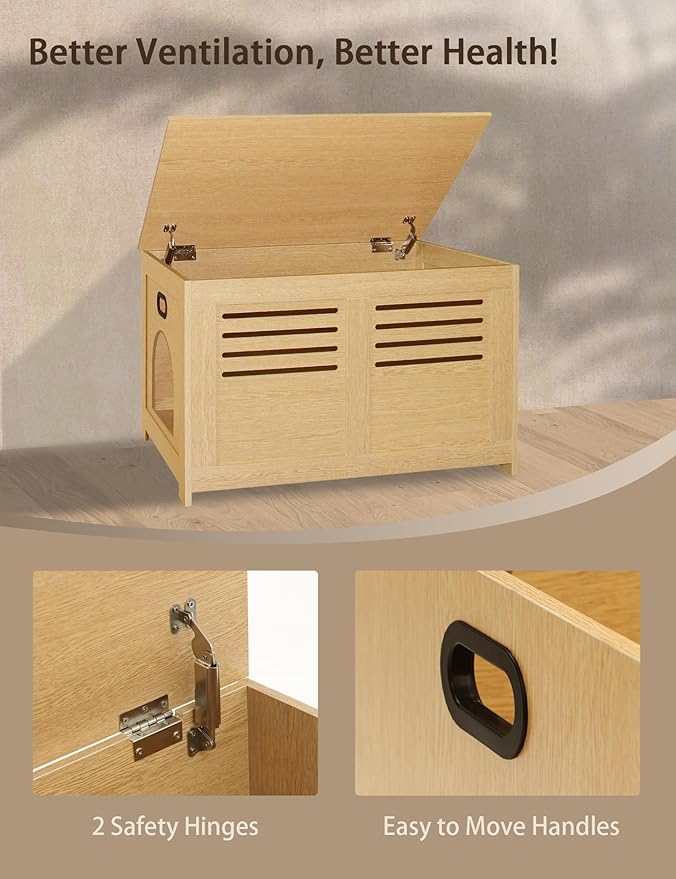 DINZI LVJ Litter Box Enclosure, Flip Top Litter Box Furniture, Hidden Cat Washroom, Wooden Cat House, End Table, 31.5" L x 19.7" W x 19.7" H, Good Ventilation, Easy to Assemble, Natural