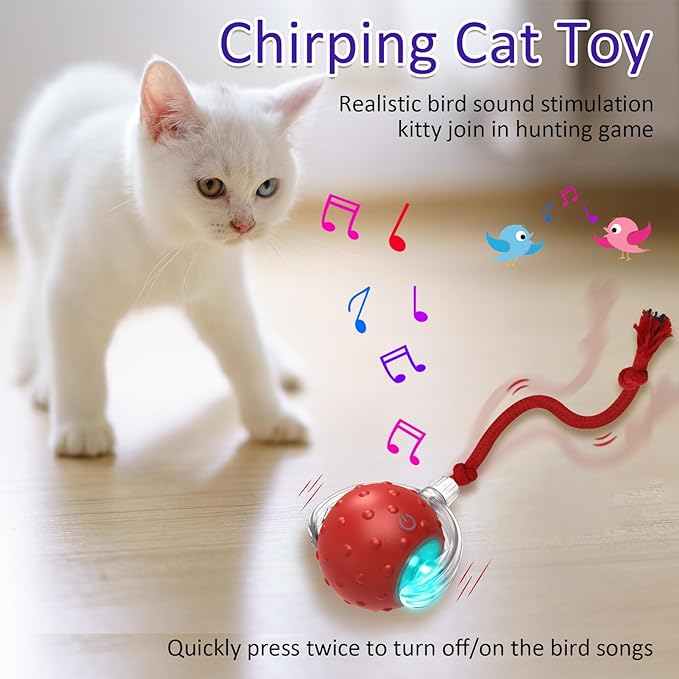 Cat Toys Interactive with Motion Activated & Chirping, Rolling Super Fast on Carpet Happy Party Game with Kittens
